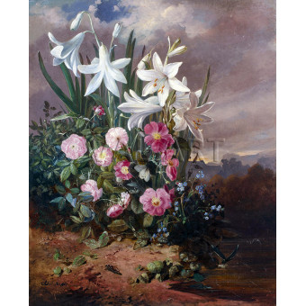 РЕПРОДУКЦИИ НА КАРТИНИ Лилии и диви рози на брега на реката (1867)